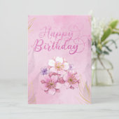 Rosa florale Happy Birthday Flat Card (Stehend Vorderseite)