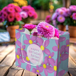 Rosa florale Happy Birthday Große Geschenktasche Große Geschenktüte