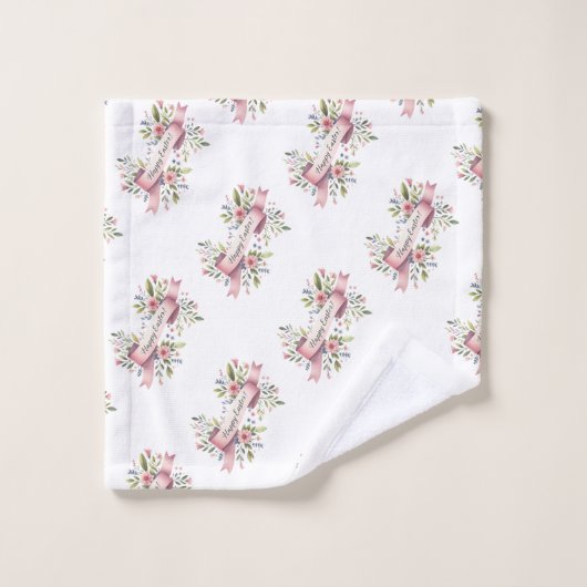 Rosa florale Happy Oster Ribbon Badhandtuch Set (Waschlappen)