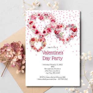 Rosa florale Herzen Valentinstag Galentine's Day Einladung