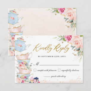 Rosa Florale High Tea Party Brautparty Geburtstag RSVP Karte