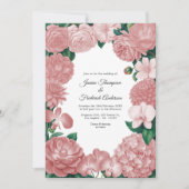 Rosa Florale Hochzeit mit Foto und QR-Code Einladung (Vorderseite)