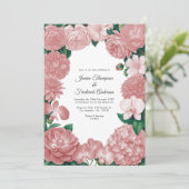 Rosa Florale Hochzeit mit Foto und QR-Code Einladung (Stehend Vorderseite)