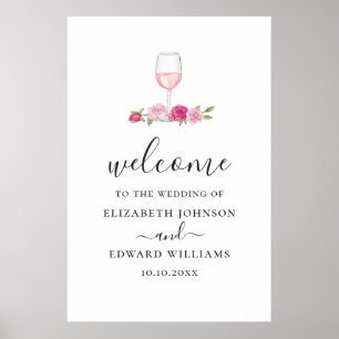 Rosa florale Hochzeit. Rosen und Wein Schriftzug W Poster