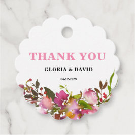 Rosa florale Hochzeit Runde Scalloped Gefältchen Geschenkanhänger