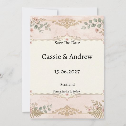 Rosa Florale Hochzeit Save The Date (Vorderseite)