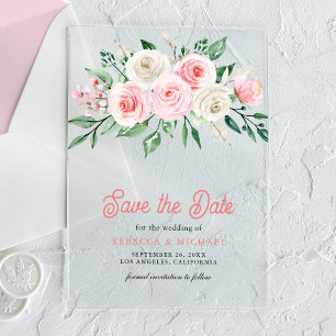 Rosa Florale Hochzeit Save the Date Acryleinladungen