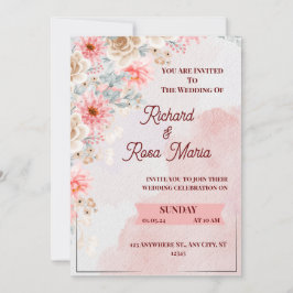 Rosa florale Hochzeitkarte Einladung