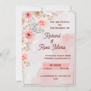 Rosa florale Hochzeitkarte Einladung