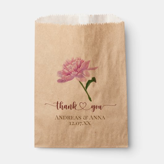 Rosa florale Hochzeits-Dankeschön Geschenktütchen (Vorderseite)