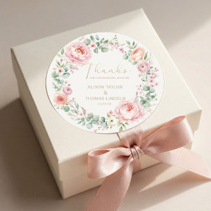 Rosa Florale Hochzeits-Dankeschön Runder Aufkleber