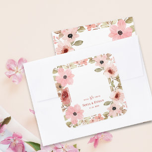 Rosa Florale Hochzeits-Dankeschön-Verpackung Quadratischer Aufkleber