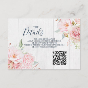 Rosa florale Hochzeits-QR-Code-Details Einstecken Begleitkarte