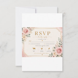 Rosa Florale Hochzeits-RSVP-Karte | Wasserfarben R
