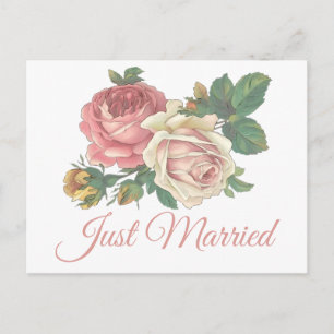 Rosa Florale Hochzeitsanzeige 'Just Married' Ankündigungspostkarte