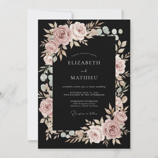 Rosa Florale Hochzeitsbogen Romantik Einladung (Vorderseite)