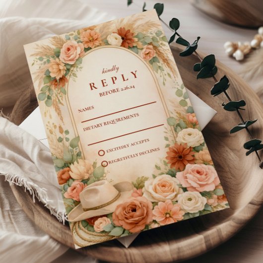 Rosa Florale Hochzeitsbogen RSVP Karte