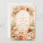 Rosa Florale Hochzeitsbogen Save The Date (Vorderseite)