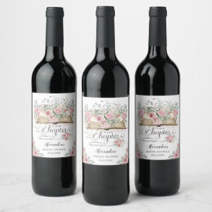 Rosa Florale Hochzeitsdusche Neues Kapitel Weinetikett