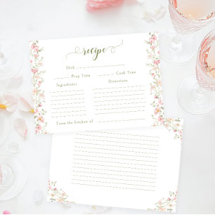 Rosa Florale Hochzeitsdusche-Rezeptkarte Begleitkarte
