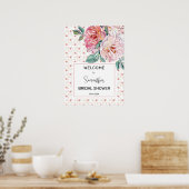 Rosa Florale Hochzeitsdusche Willkommen Poster (Küche)