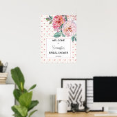 Rosa Florale Hochzeitsdusche Willkommen Poster (Heimbüro)