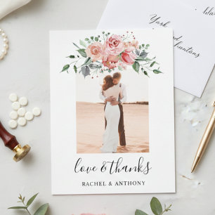 Rosa Florale Hochzeitsfoto Liebe und Dankbarkeit Postkarte