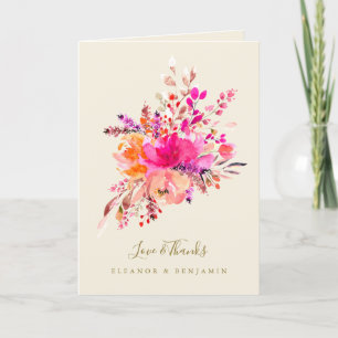 Rosa florale Hochzeitsfoto mit benutzerdefinierter Dankeskarte