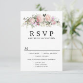 Rosa florale Hochzeitskarte RSVP, Wahlmöglichkeite RSVP Karte (Stehend Vorderseite)