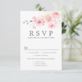 Rosa florale Hochzeitskarte RSVP, Wahlmöglichkeite RSVP Karte (Stehend Vorderseite)