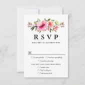 Rosa florale Hochzeitskarte RSVP, Wahlmöglichkeite RSVP Karte (Vorderseite)