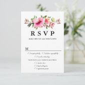 Rosa florale Hochzeitskarte RSVP, Wahlmöglichkeite RSVP Karte (Stehend Vorderseite)