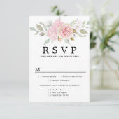 Rosa florale Hochzeitskarte RSVP, Wahlmöglichkeite RSVP Karte (Stehend Vorderseite)