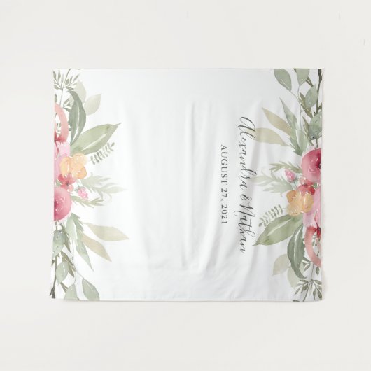 Rosa florale Hochzeitskugel | Foto Booth Prop Wandteppich (Vorderseite (Horizontal))