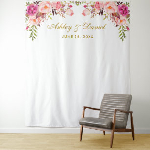Rosa florale Hochzeitskulisse Fotobox-Requisite Wandteppich