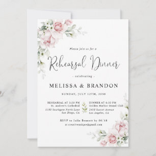 Rosa florale Hochzeitsprobe-Dinner-Einladungen Einladung