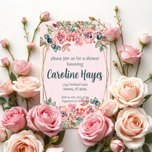 Rosa Florale Hochzeitsshower Einladung