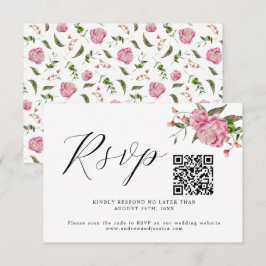 Rosa florale Hochzeitsstiftung QR Code RSVP Karte