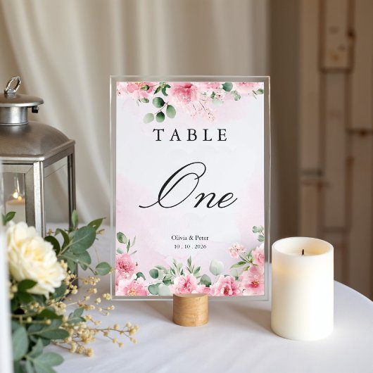 Rosa Florale Hochzeitstisch-Nummer Tischnummer