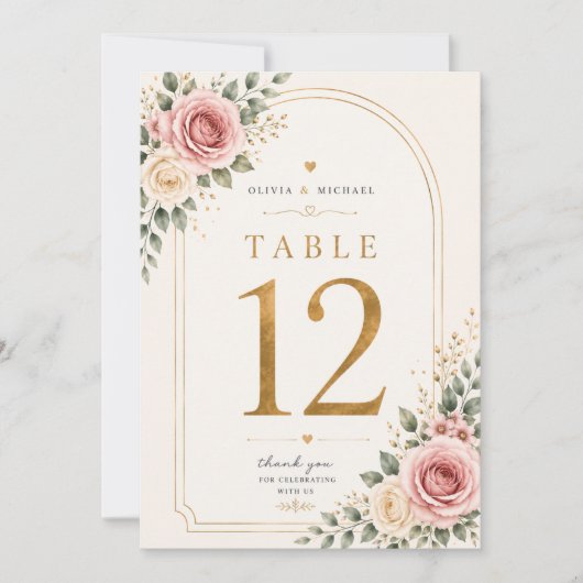 Rosa Florale Hochzeitstisch-Nummern Karten | Wat (Vorderseite)