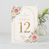 Rosa Florale Hochzeitstisch-Nummern Karten | Wat (Stehend Vorderseite)