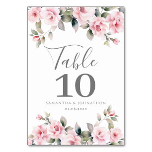Rosa florale Hochzeitstischkarte Tischnummer