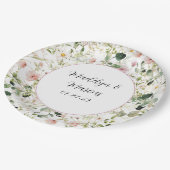 Rosa florale Hochzeitszeitszettel Pappteller (Schrägansicht)