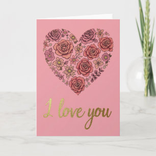 Rosa florale Ich liebe dich Herzkarte Karte