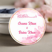 Rosa florale islamische Hochzeitsticker Runder Aufkleber