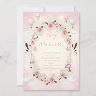 Rosa florale "It's a Girl" Babyparty-Einladung Einladung