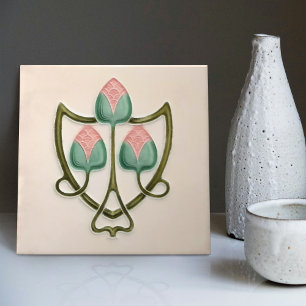 Rosa florale Jugendstil Art Nouveau Reproduktion E Fliese