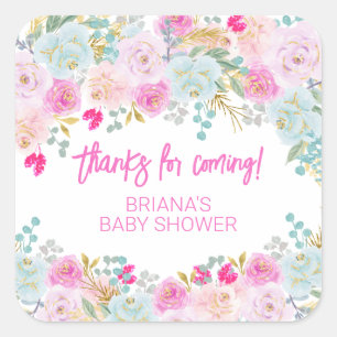 Rosa florale Jungen-Baby-Party-Geschenke Quadratischer Aufkleber