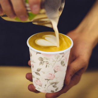 Rosa Florale Kaffeebar-Papierbecher Pappbecher