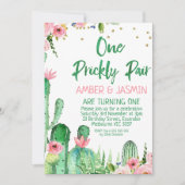 Rosa florale Kaktus 1 prickly paare Birthday Einladung (Vorderseite)